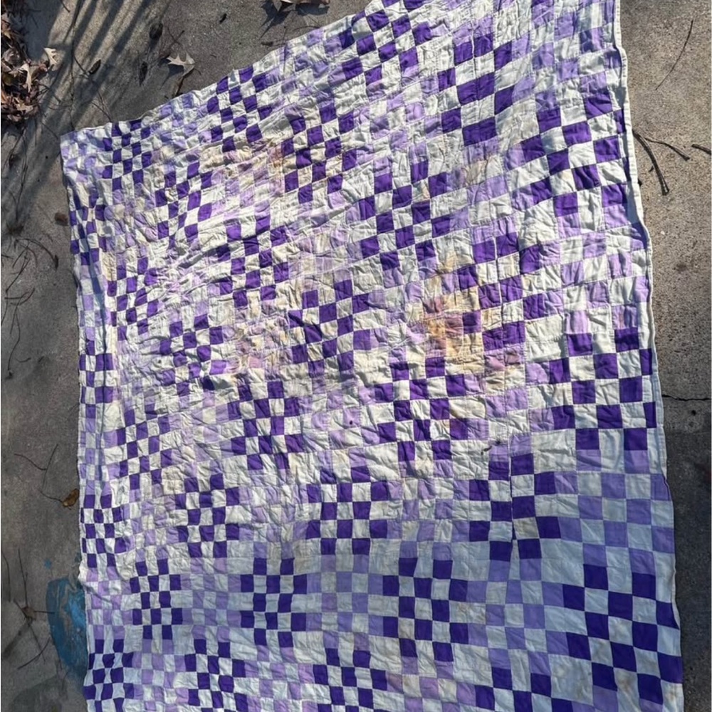 Purple and White Checkered Quilt